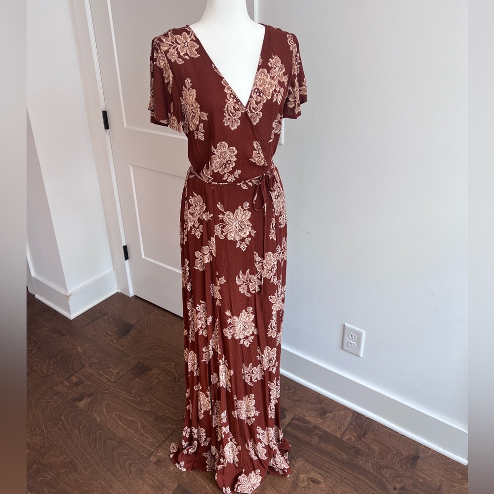 Fall Floral Print Wrap Maxi Dress